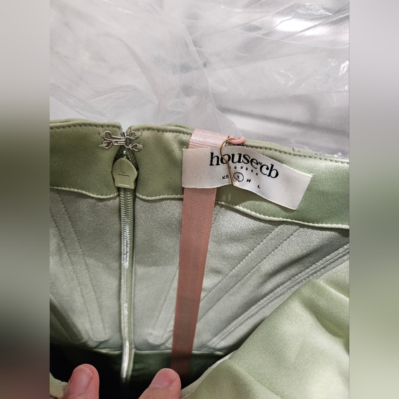 House of cb FAYE PISTACHIO SATIN CORSET MIDI DRESS small s - Picture 4 of 6